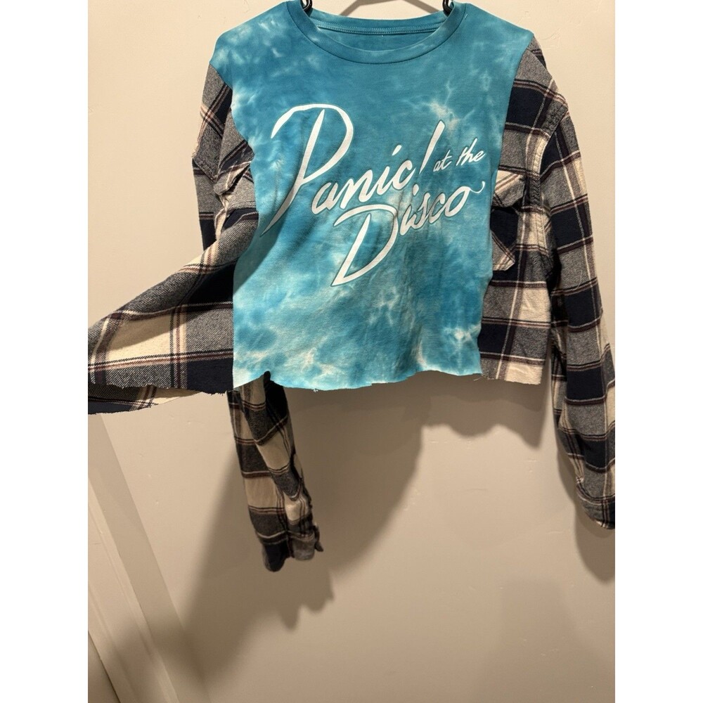 Reworked Upcycle Grunge Oversize Crop Distressed Panic at the Disco Top L/XL - Picture 2 of 5